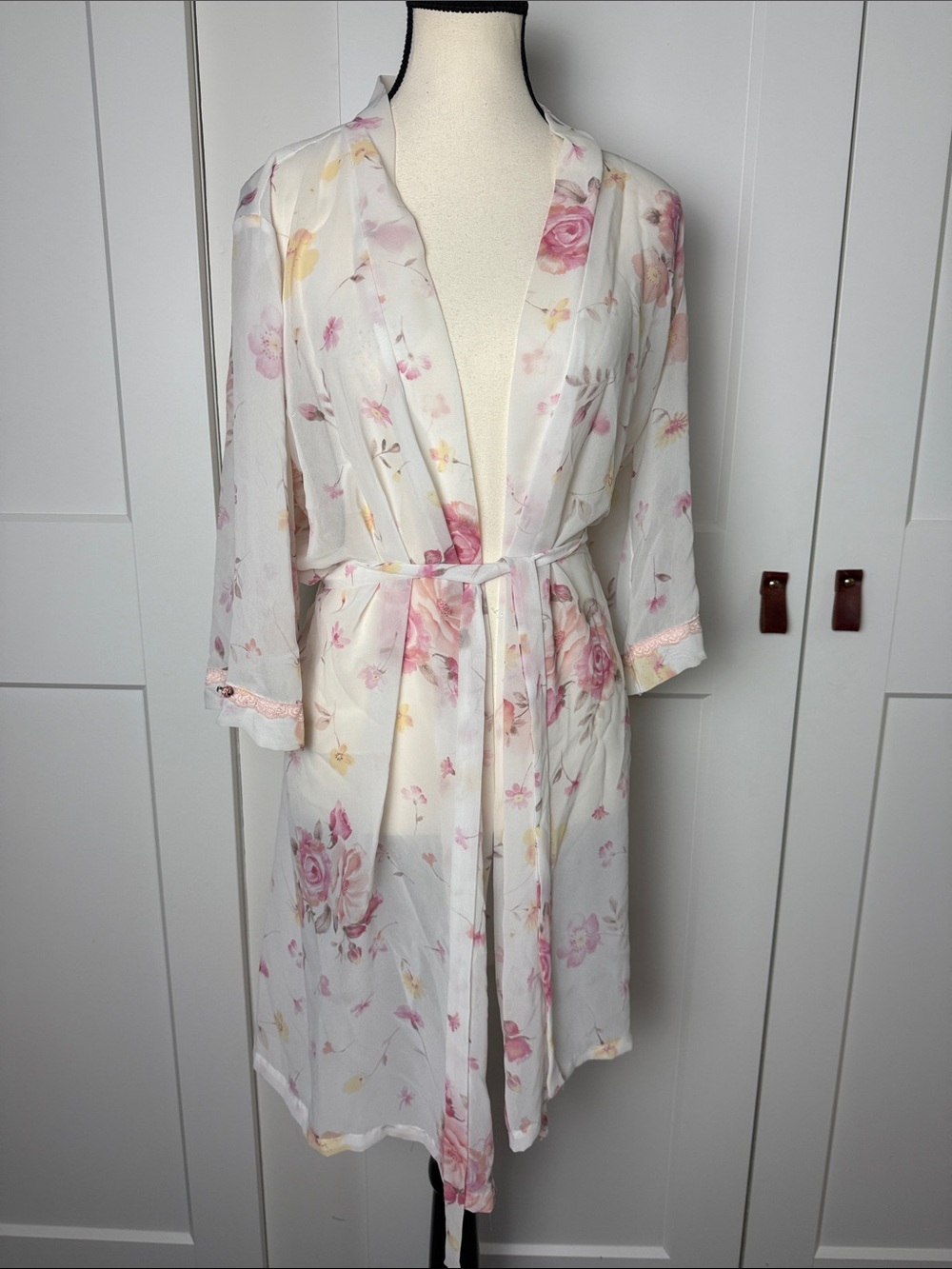 Rose floral lace coquette fairy cottage core euro bathrobe chemise layer large